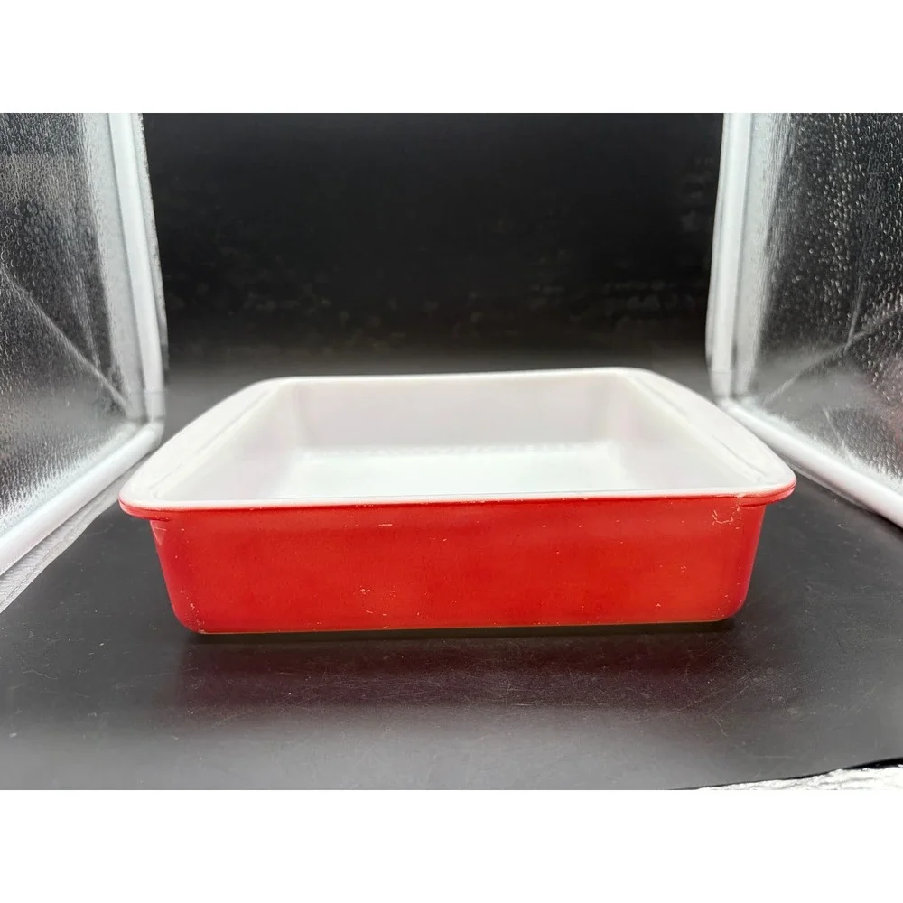Vintage Pyrex Red Milk Glass Square Baking Dish 8 Inch Cake Pan 222